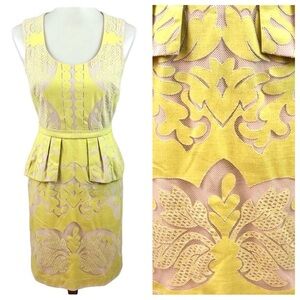 BCBGMaxazria Chartruese Neon Baroque Etna Mesh Lace Peplum Dress